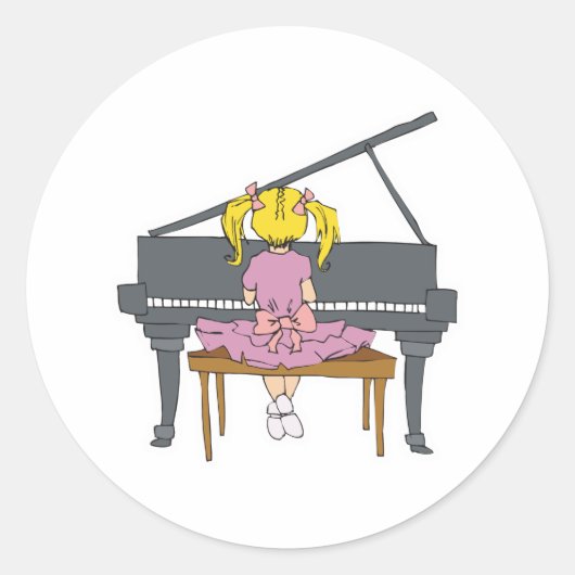 klein meisje dat piano speelt ronde sticker (Voorkant)