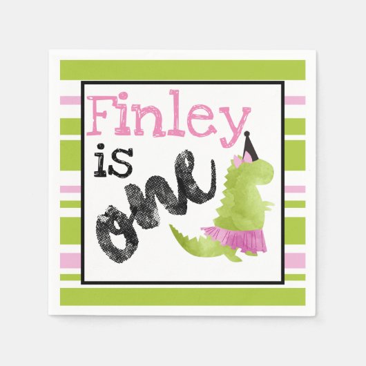 Klein meisje Dinosaur Tutu Dinosaur Ballerina Pink Servet (Voorkant)