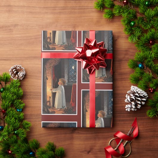 klein meisje door Fireplace kerstfeestdag Cadeaupapier (Feestdagen Geschenken)