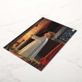  klein meisje door Fireplace kerstgoud Folie Feestdagenkaart (Gedraaid)