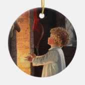 klein meisje door Fireplace Kerstmis Keramisch Ornament (Voorkant)