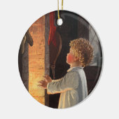 klein meisje door Fireplace Kerstmis Keramisch Ornament (Links)