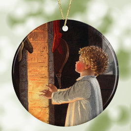  klein meisje door Fireplace Kerstmis Keramisch Ornament