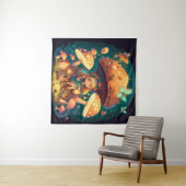 Klein meisje elfe onder paddenstoelen wandkleed (In Situ (horizontaal))