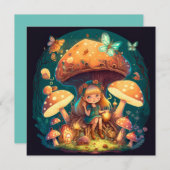 Klein meisje elve tussen paddenstoelen kaart (Voorkant / Achterkant)