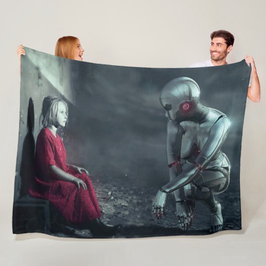 KLEIN MEISJE en ANDROID Fleece Deken (In situ)