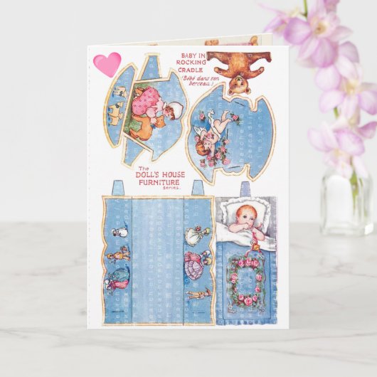  klein meisje en Baby papieren poppenkaart Kaart (Orchidee)