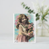 klein meisje en bloemen briefkaart (Staand voorkant)