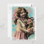 klein meisje en bloemen briefkaart (Voorkant / Achterkant)