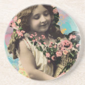  klein meisje en bloemen zandsteen onderzetter (Voorkant)