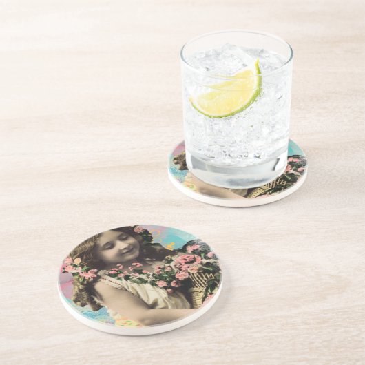  klein meisje en bloemen zandsteen onderzetter (Zijkant)