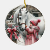 Klein meisje en een paard rustiek Boerderij kerst Keramisch Ornament (Voorkant)
