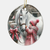 Klein meisje en een paard rustiek Boerderij kerst Keramisch Ornament (Links)
