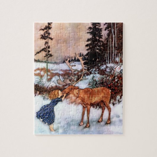 Klein meisje en eland legpuzzel (Verticaal)