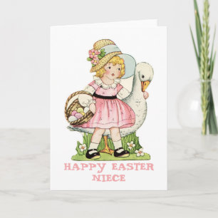 Klein meisje en gans Happy Easter Niece Kaart