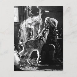 Klein meisje en geit briefkaart