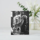 Klein meisje en geit briefkaart (Staand voorkant)