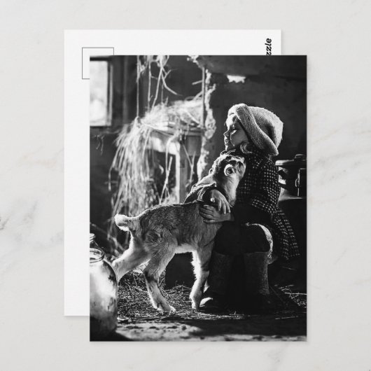 Klein meisje en geit briefkaart (Voorkant / Achterkant)