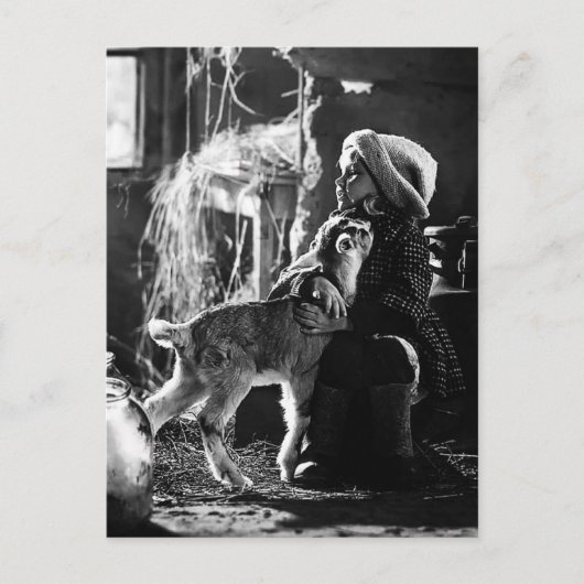 Klein meisje en geit briefkaart (Voorkant)