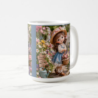 Klein meisje en haar bloementuin koffiemok