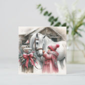 Klein meisje en haar paard gepersonaliseerde kerst feestdagenkaart (Staand voorkant)