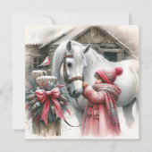 Klein meisje en haar paard gepersonaliseerde kerst feestdagenkaart (Voorkant)