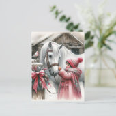 Klein meisje en haar paard gepersonaliseerde kerst feestdagenkaart (Staand voorkant)