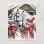 Klein meisje en haar paard gepersonaliseerde kerst feestdagenkaart (Voorkant)