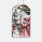 Klein meisje en haar paard: rustieke kerst cadeaulabel (Voorkant)