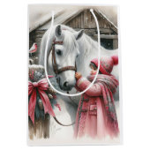 Klein meisje en haar paard: rustieke kerst medium cadeauzakje (Voorkant)