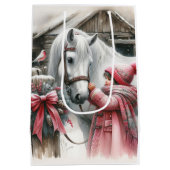 Klein meisje en haar paard: rustieke kerst medium cadeauzakje (Achterkant)