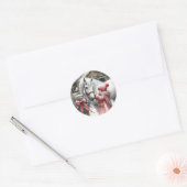 Klein meisje en haar paard: rustieke kerst ronde sticker (Envelop)