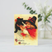 klein meisje en haar zwarte kat briefkaart (Staand voorkant)