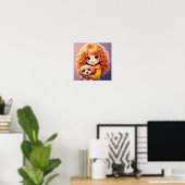 Klein meisje en hond; Chibi-kunst ,  Poster (Thuiskantoor)