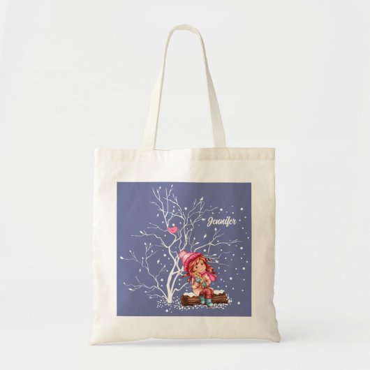Klein meisje en Kat. Aangepaste naam kerstcadeau Tote Bag (Voorkant)