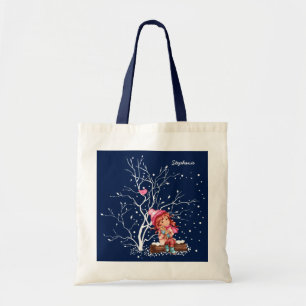 Klein meisje en Kat. Aangepaste naam kerstcadeau Tote Bag