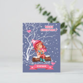 Klein meisje en Kat | Eigen naam kerstmis Feestdagenkaart (Staand voorkant)