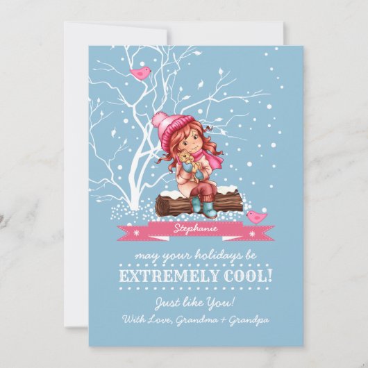 Klein meisje en Kat | Eigen naam kerstmis Feestdagenkaart (Voorkant)