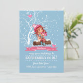 Klein meisje en Kat | Eigen naam kerstmis Feestdagenkaart (Staand voorkant)