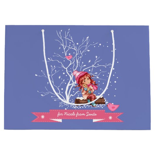 Klein meisje en Kat | Eigen naam kerstmis Groot Cadeauzakje (Voorkant)