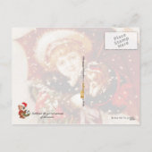 Klein meisje en puppy in de kerstsneeuw feestdagenkaart (Achterkant)