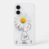 Klein meisje en witte daisy iPhone 16 hoesje (Achterkant)