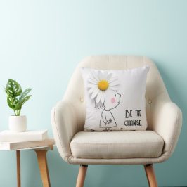 Klein meisje en witte daisy met citaat kussen