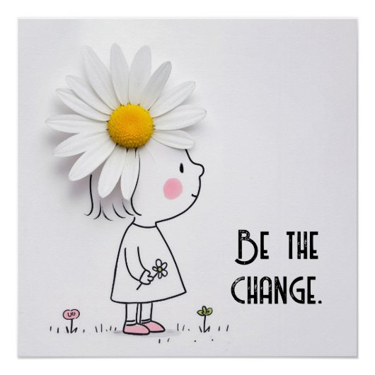 Klein meisje en witte daisy met citaat perfect poster (Voorkant)