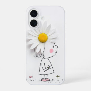 Klein meisje en witte madelief iPhone 16 hoesje