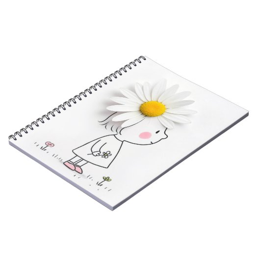 Klein meisje en witte margriet op haar hoofd notitieboek (Linkerzijde)