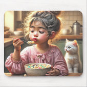 Klein meisje eten ontbijtgranen muismat (Voorkant)