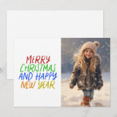 Klein meisje gelukkig sneeuw kerst feestdagenkaart (Voorkant / Achterkant)