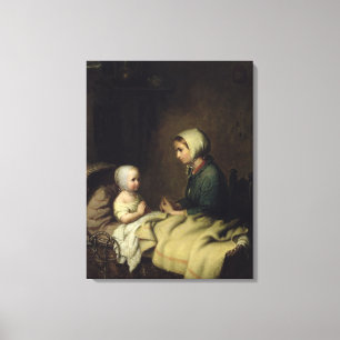 Klein meisje Gezegde haar gebeden in bed Canvas Afdruk