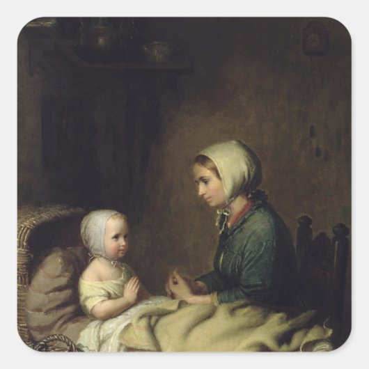 Klein meisje Gezegde haar gebeden in bed Vierkante Sticker (Voorkant)